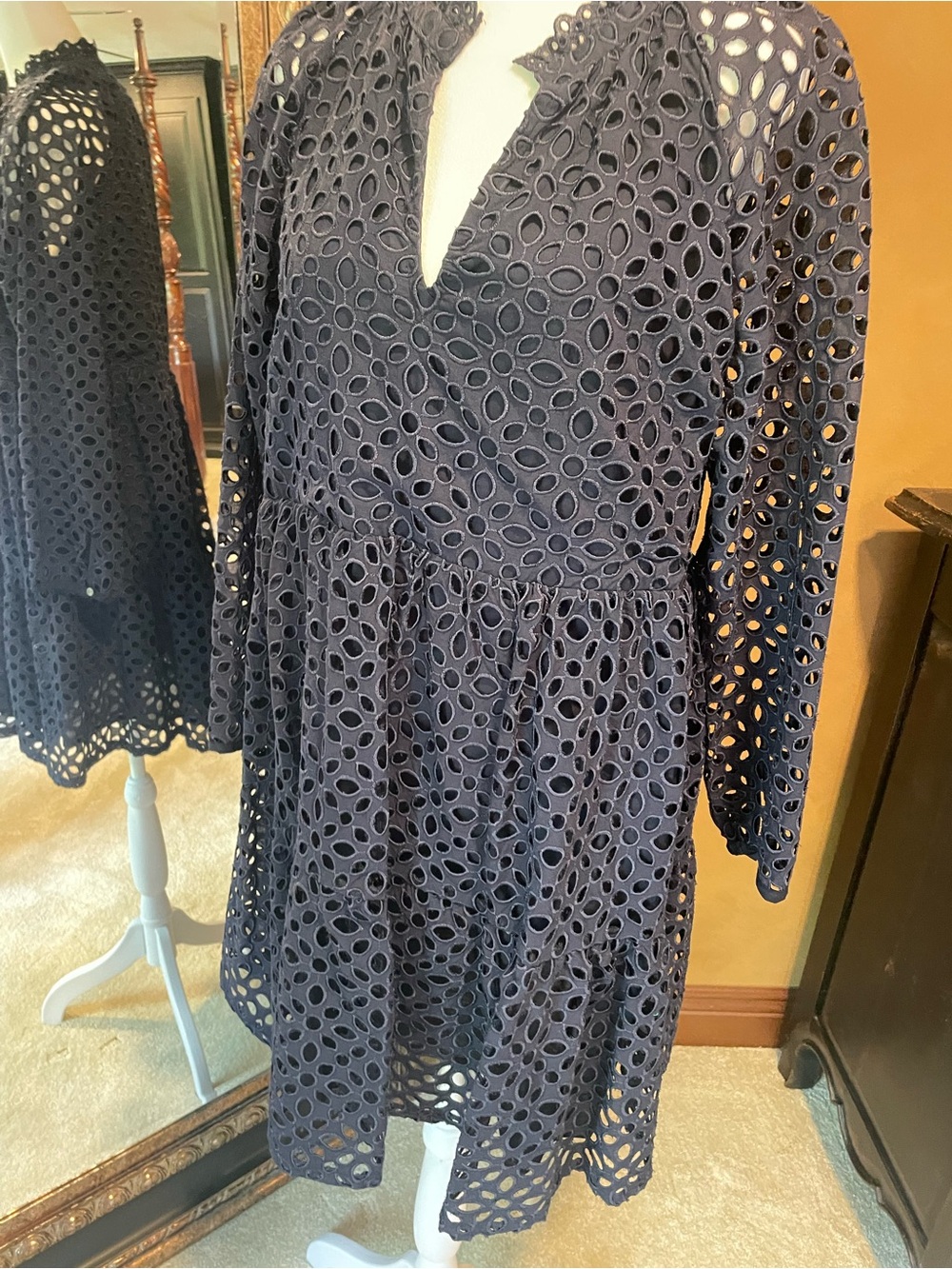 J. Crew Navy Eyelet Tiered Mini Dress